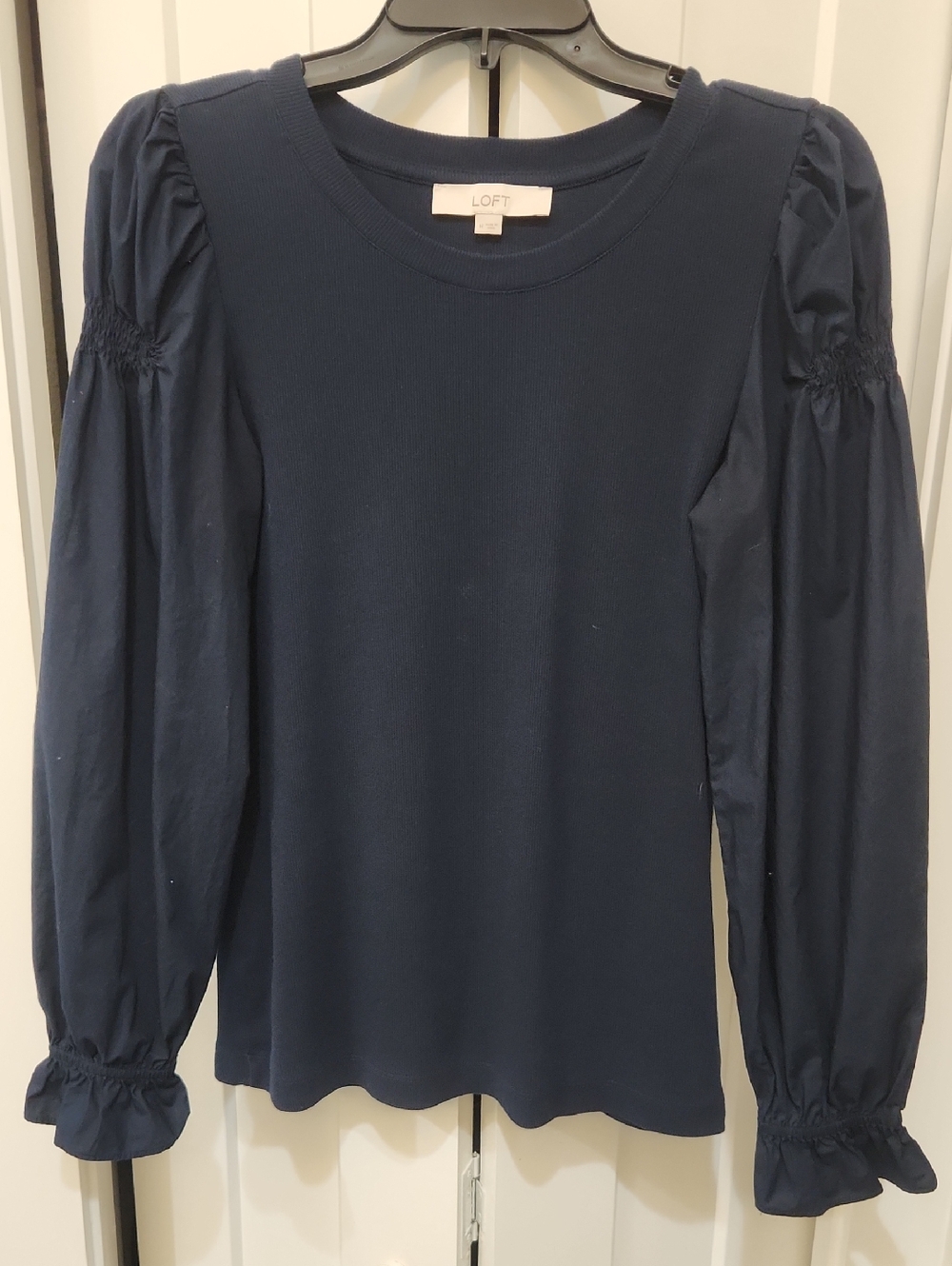 LOFT Navy Long-Sleeve Puff-Sleeve Tee